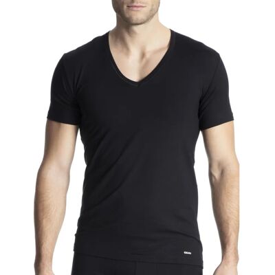 Calida Schwarzes Baumwoll Cotton Code V-Shirt - T-Shirt Calida Schwarzes Baumwoll Cotton Code V-Shirt - T-Shirt
