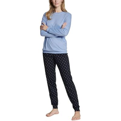 Calida - Pyjamas Night Lovers Pyjama avec Manchette - Bleu - 48/50 - Pyjamas Calida - Pyjamas Night Lovers Pyjama avec Manchette - Bleu - 48/50 - Pyjamas