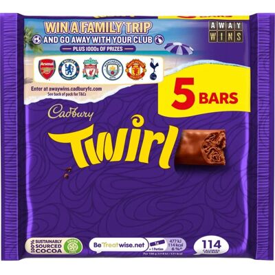 Cadbury Twirl Barre de Chocolat au Lait - Pack de 5 - Publicité Cadbury Twirl Barre de Chocolat au Lait - Pack de 5 - Publicité