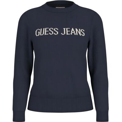 Guess Blau Baumwoll Logo Rundhalsausschnitt Pullover - Pullover Guess Blau Baumwoll Logo Rundhalsausschnitt Pullover - Pullover