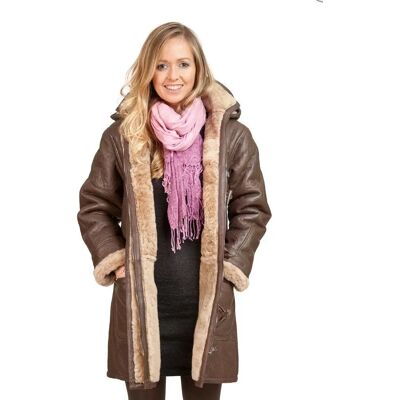 Infinity Leather Womens Brown Hooded Sheepskin Duffle Coat - Size 16 UK Infinity Leather Womens Brown Hooded Sheepskin Duffle Coat - Size 16 UK