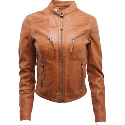 Infinity Leather Tulsa Brown Slim-Fit Biker Jacket - Leather, Short, Yoke Infinity Leather Tulsa Brown Slim-Fit Biker Jacket - Leather, Short, Yoke