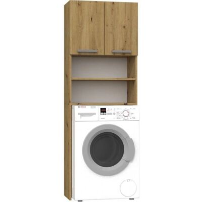 Hucoco Como - Meuble pour lave-linge - 64x183x30cm - Style moderne - Chêne - Publicité Hucoco Como - Meuble pour lave-linge - 64x183x30cm - Style moderne - Chêne - Publicité