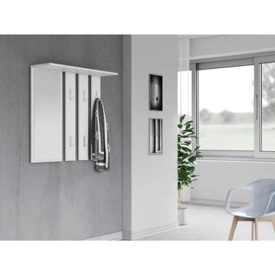 HUCOCO Reggy Wall Coat Rack with Mirror - 6 Hooks - White HUCOCO Reggy Wall Coat Rack with Mirror - 6 Hooks - White