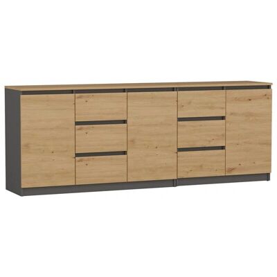 Hucoco Costi - Buffet moderne - 3 portes, 6 tiroirs - 200x40x75 cm - Publicité Hucoco Costi - Buffet moderne - 3 portes, 6 tiroirs - 200x40x75 cm - Publicité
