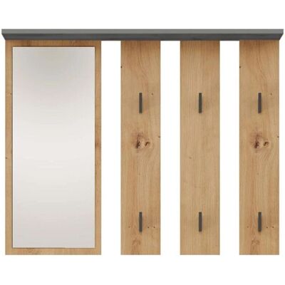 TOPESHOP Perchero de pared con espejo - 6 ganchos - Roble&Gris - Wall Coat Rack with Mirror TOPESHOP Perchero de pared con espejo - 6 ganchos - Roble&Gris - Wall Coat Rack with Mirror