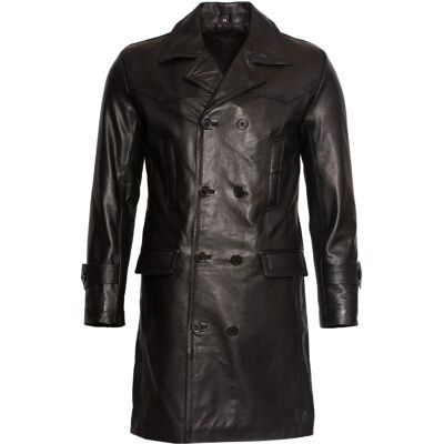 Infinity Leather Zwart Koeienleer Peacoat - Dubbellaagse herenjas Infinity Leather Zwart Koeienleer Peacoat - Dubbellaagse herenjas