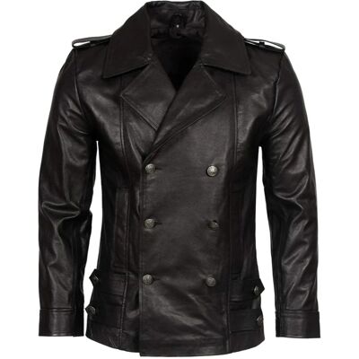 Infinity Leather Heren Koeienhuid Peacoat - Zwart - 5XL - Militaire Jas Infinity Leather Heren Koeienhuid Peacoat - Zwart - 5XL - Militaire Jas