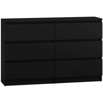 Hucoco MILANO - Cómoda grande de 6 cajones - 30x120x77cm - Estilo escandinavo - Mueble de almacenamiento - Negro Hucoco MILANO - Cómoda grande de 6 cajones - 30x120x77cm - Estilo escandinavo - Mueble de almacenamiento - Negro