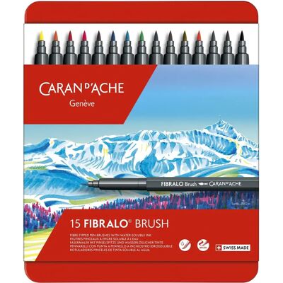 Caran d'Ache Fibralo Canetas de Pincel Multicolor - Conjunto de 15 Caran d'Ache Fibralo Canetas de Pincel Multicolor - Conjunto de 15