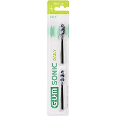 GUM Sonic Daily Reservehoder Svart 2 stk - Tannbørste GUM Sonic Daily Reservehoder Svart 2 stk - Tannbørste