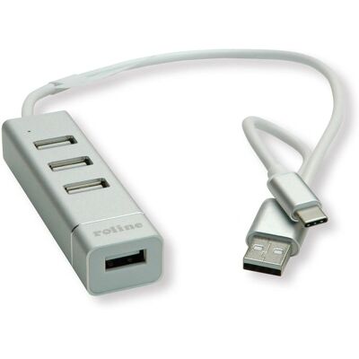 Roline USB Hub - 4 Ports, USB 2.0, Silver, White Roline USB Hub - 4 Ports, USB 2.0, Silver, White