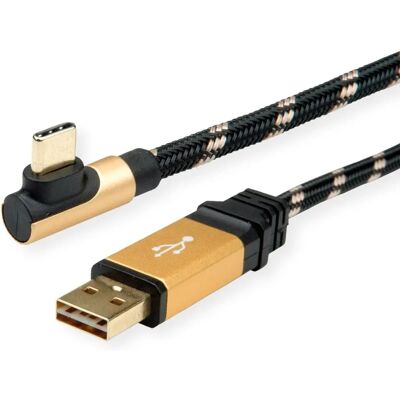 ROLINE USB Kabel - 1,8 m, Goudgeplateerd, Reversibel, USB C in hoek, USB 2.0 ROLINE USB Kabel - 1,8 m, Goudgeplateerd, Reversibel, USB C in hoek, USB 2.0