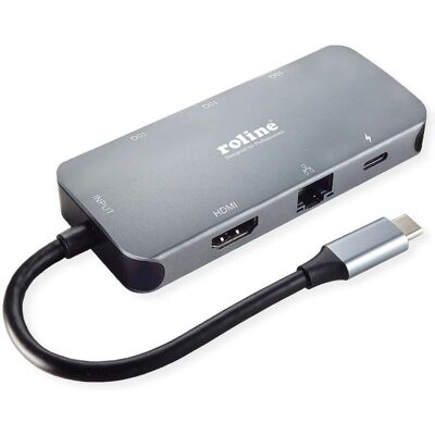 Roline Dockingstation unterstützt 4K HDMI, USB-C PD, Ethernet, Grau Roline Dockingstation unterstützt 4K HDMI, USB-C PD, Ethernet, Grau