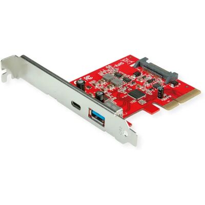 Roline USB PCIe Karte - USB-A & C, PCIe 4.0, Intern, Rot & Silber Roline USB PCIe Karte - USB-A & C, PCIe 4.0, Intern, Rot & Silber