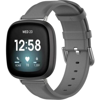Fitbit Lederarmband für Versa 3, 4, Sense - Verstellbar, Grau Fitbit Lederarmband für Versa 3, 4, Sense - Verstellbar, Grau
