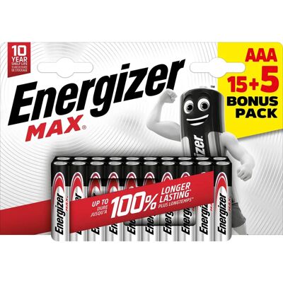 Pilas alcalinas Energizer Max Powerseal AAA - Pack de 20 Pilas alcalinas Energizer Max Powerseal AAA - Pack de 20