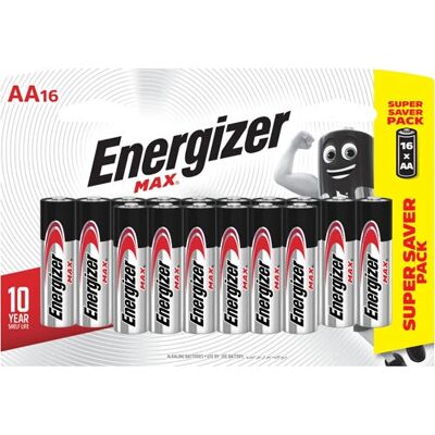 Pile domestique Energizer E301532600 - AA, 16 unités - Publicité Pile domestique Energizer E301532600 - AA, 16 unités - Publicité