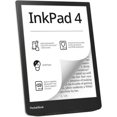 PocketBook InkPad 4 - Tela sensível ao toque E-Ink de 7,8" - 32GB - Preto, Prata - Leitor de livros eletrônicos PocketBook InkPad 4 - Tela sensível ao toque E-Ink de 7,8" - 32GB - Preto, Prata - Leitor de livros eletrônicos