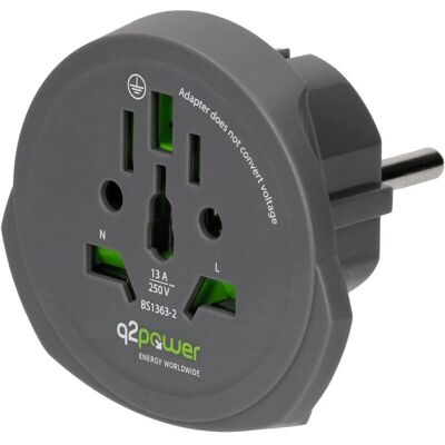 Q2 Power Världsomspännande reseadapter - Skyddskontakt Q2 Power Världsomspännande reseadapter - Skyddskontakt