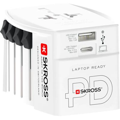 Skross World Travel Adapter MUV USB AC65PD - Universal 2-Pin, USB-C, USB-A Skross World Travel Adapter MUV USB AC65PD - Universal 2-Pin, USB-C, USB-A