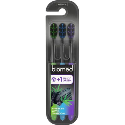Biomed Schwarzes Aktivkohle Zahnbürste - Unisex, Medium, 3 Stück Biomed Schwarzes Aktivkohle Zahnbürste - Unisex, Medium, 3 Stück