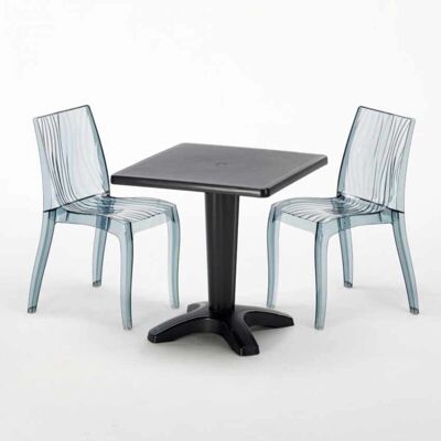 Mesa Cuadrada Negra Grand Soleil 70x70cm con 2 Sillas Transparentes Dune - Muebles de Exteriores Mesa Cuadrada Negra Grand Soleil 70x70cm con 2 Sillas Transparentes Dune - Muebles de Exteriores