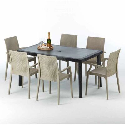 Grand Soleil - Mesa Rectangular Negra 150x90cm - 6 Sillas Colores Grand Soleil - Mesa Rectangular Negra 150x90cm - 6 Sillas Colores