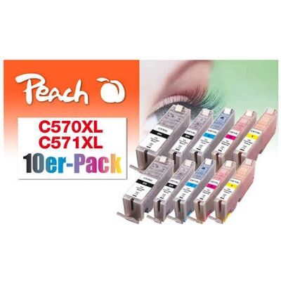 Peach C570XL/C571XL - Pack de 10 - Rendement XL - Noir, Cyan, Magenta, Noir photo, Jaune Peach C570XL/C571XL - Pack de 10 - Rendement XL - Noir, Cyan, Magenta, Noir photo, Jaune
