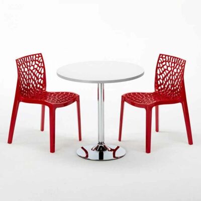Grand Soleil - Table Ronde Blanche 70x70cm avec Base en Acier et 2 Chaises - Ensemble Table et Chaises - Publicité Grand Soleil - Table Ronde Blanche 70x70cm avec Base en Acier et 2 Chaises - Ensemble Table et Chaises - Publicité