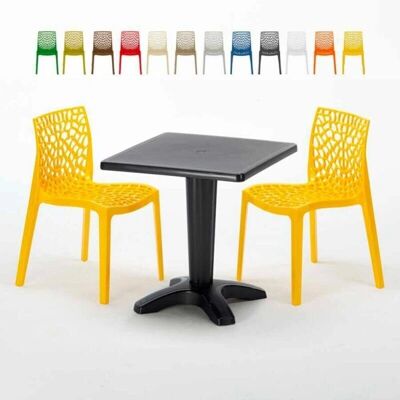 Grand Soleil - Mesa Negra Cuadrada 70x70 cm y Sillas de Colores - Muebles de Exterior Grand Soleil - Mesa Negra Cuadrada 70x70 cm y Sillas de Colores - Muebles de Exterior