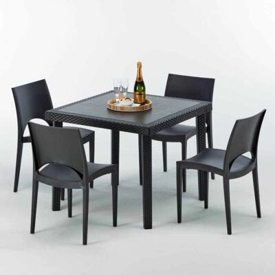 Grand Soleil - Mesa Cuadrada Negra 90x90cm y 4 Sillas Grand Soleil - Mesa Cuadrada Negra 90x90cm y 4 Sillas
