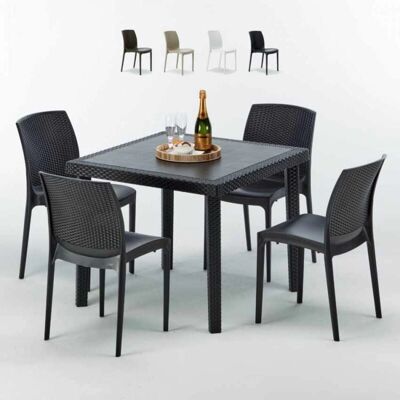 Conjunto de Mesa y Sillas Grand Soleil - 90x90 cm, Negro, 4 Sillas Conjunto de Mesa y Sillas Grand Soleil - 90x90 cm, Negro, 4 Sillas