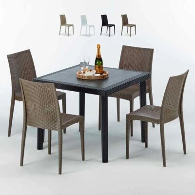Grand Soleil - Juego de Mesa Cuadrada Negra 90x90 cm y 4 Sillas Grand Soleil - Juego de Mesa Cuadrada Negra 90x90 cm y 4 Sillas