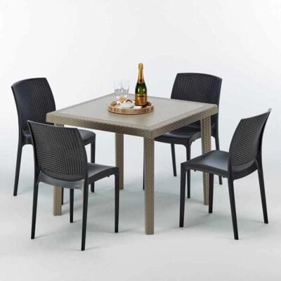 Grand Soleil - Mesa Cuadrada Beige 90x90cm y 4 Sillas de Colores - Conjunto de Comedor Grand Soleil - Mesa Cuadrada Beige 90x90cm y 4 Sillas de Colores - Conjunto de Comedor