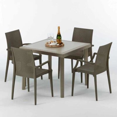 Grand Soleil - Mesa Cuadrada Beige 90x90cm y 4 Sillas - Conjunto de Jardín Grand Soleil - Mesa Cuadrada Beige 90x90cm y 4 Sillas - Conjunto de Jardín