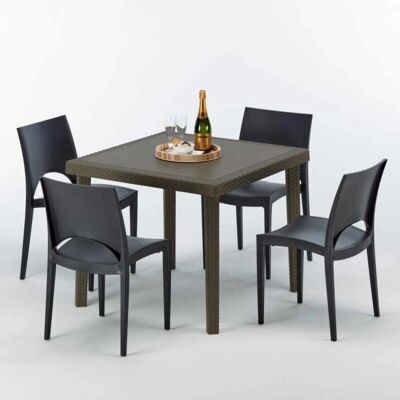 Grand Soleil - Mesa Cuadrada Marrón 90x90cm y 4 Sillas - Conjunto de Muebles Grand Soleil - Mesa Cuadrada Marrón 90x90cm y 4 Sillas - Conjunto de Muebles