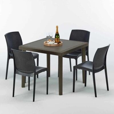 Grand Soleil - Mesa Cuadrada Marrón 90x90cm y 4 Sillas Grand Soleil - Mesa Cuadrada Marrón 90x90cm y 4 Sillas