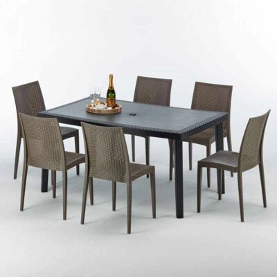 Grand Soleil - Mesa Rectangular Negra 150x90cm y 6 Sillas de Colores Grand Soleil - Mesa Rectangular Negra 150x90cm y 6 Sillas de Colores