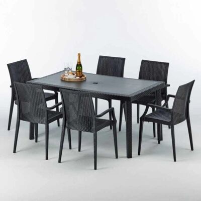 Grand Soleil - Mesa Rectangular Negra 150x90 cm y 6 Sillas de Colores - Conjunto para Exteriores Grand Soleil - Mesa Rectangular Negra 150x90 cm y 6 Sillas de Colores - Conjunto para Exteriores
