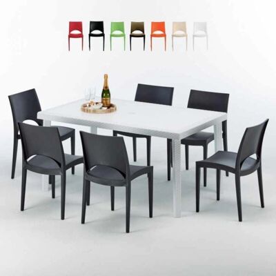 Conjunto de Comedor Blanco Rectangular Grand Soleil - 150x90 cm - 6 Sillas Conjunto de Comedor Blanco Rectangular Grand Soleil - 150x90 cm - 6 Sillas