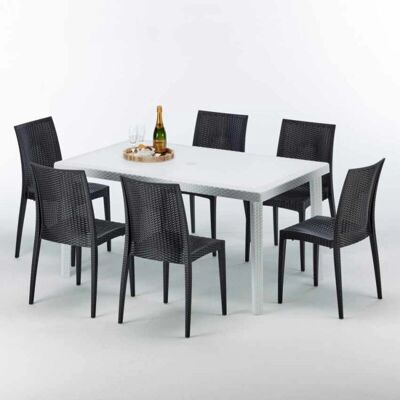 Grand Soleil - Mesa Rectangular Blanca 150x90 cm y 6 Sillas Bistrot - Conjunto de Jardín Grand Soleil - Mesa Rectangular Blanca 150x90 cm y 6 Sillas Bistrot - Conjunto de Jardín