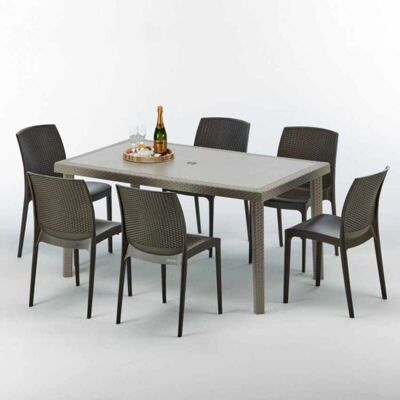Grand Soleil - Conjunto de Mesa Rectangular Beige y 6 Sillas Grand Soleil - Conjunto de Mesa Rectangular Beige y 6 Sillas
