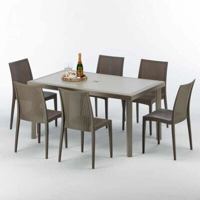 Grand Soleil - Mesa Rectangular Beige 150x90 cm y 6 Sillas Grand Soleil - Mesa Rectangular Beige 150x90 cm y 6 Sillas