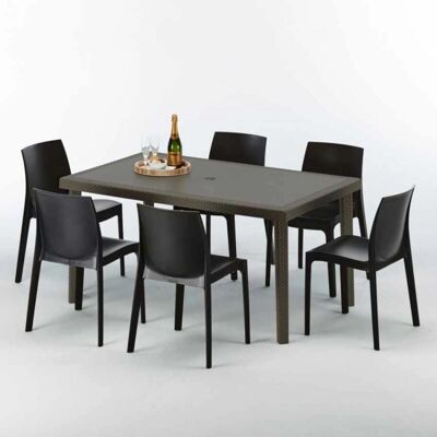 Grand Soleil - Mesa Rectangular Marrón y 6 Sillas - Italia Grand Soleil - Mesa Rectangular Marrón y 6 Sillas - Italia