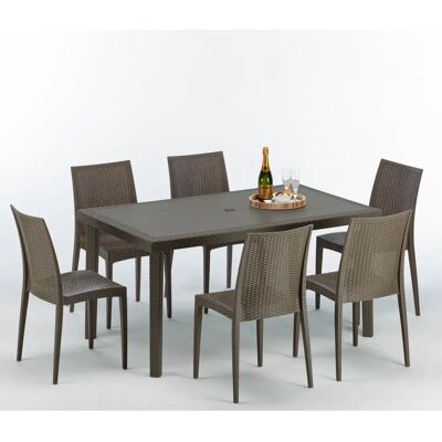 Ensemble de Mobilier d'Extérieur - Marron - Table 150x90cm, 6 Chaises - Publicité Ensemble de Mobilier d'Extérieur - Marron - Table 150x90cm, 6 Chaises - Publicité