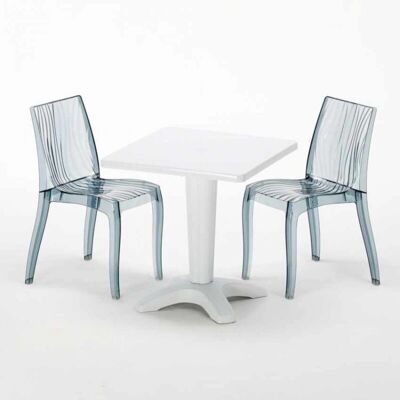 Mesa blanca Dune Terrace 70x70 cm y 2 sillas transparentes Mesa blanca Dune Terrace 70x70 cm y 2 sillas transparentes