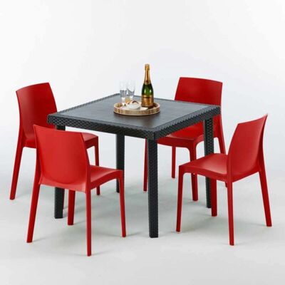 Grand Soleil Mesa Cuadrada Rojo - Conjunto de Mesa y Sillas Grand Soleil Mesa Cuadrada Rojo - Conjunto de Mesa y Sillas