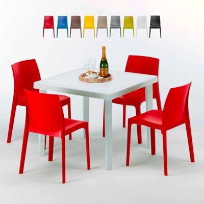 Grand Soleil - Tavolo Quadrato Bianco 90x90cm e 4 Sedie - Set di Mobili Grand Soleil - Tavolo Quadrato Bianco 90x90cm e 4 Sedie - Set di Mobili