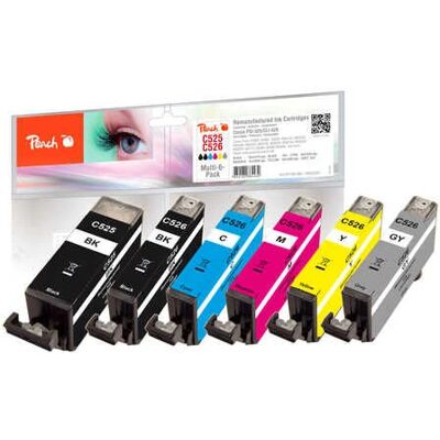 Peach 320521 cartouche d'encre - 6 pcs, Haute capacité, Noir, Cyan, Magenta, Jaune Peach 320521 cartouche d'encre - 6 pcs, Haute capacité, Noir, Cyan, Magenta, Jaune